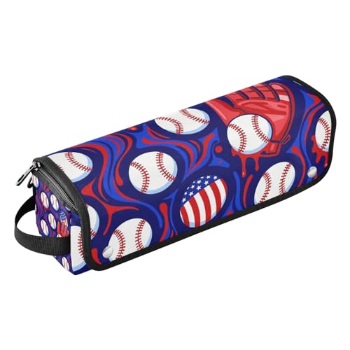 Bolsa de viaje para herramientas de cabello y tapete resistente al calor con cierre impermeable, organizador portátil para planchas, rizadoras y cepillos. Patrón azul con diseño patriótico.