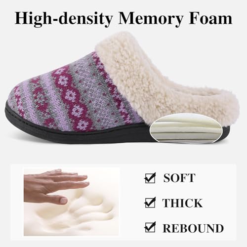 Image of Evshine Warm Knit House Slippers for Women Comfy Wool-Like Lined Chenille Slippers with Memory Foam and Indoor Outdoor Soles