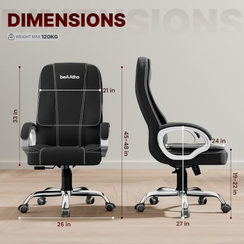 Image of beAAtho Vintage Executive High Back Ergonomic Fabric Office Chair with 3 Years Warranty | Revolving Director & Boss Seating | Orthopedic Design | Fabric Black