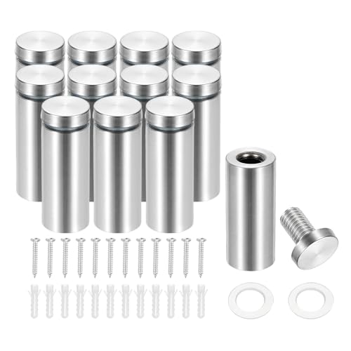 Image of PATIKIL 3 /4 inch x 2 inch Standoff Screws, 12 Pack Stainless Steel Wall Mount Sign Standoffs Mounting Hardware Advertising Nail for Hanging Acrylic Picture Frame, Silver