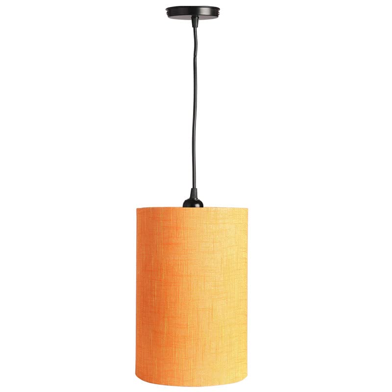 Image of Orange Texture Color, Classic Pendant Cylinder Lamp Shade, Decorative Light Lamp, Hanging Spotlight with Fixture, 40Watts, Black Canopy -: Pack of 1 (6 * 10 Inches)