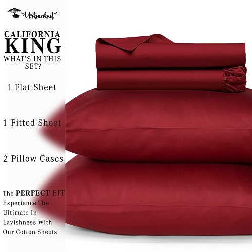 URBANHUT 800 Thread Count California King Sheets Egyptian Cotton, 4 Pc Bed Sheet Sets for Cal King Bed,Sateen Finish Luxury Hotel Sheets Fits 16" Deep Pocket - Burgundy