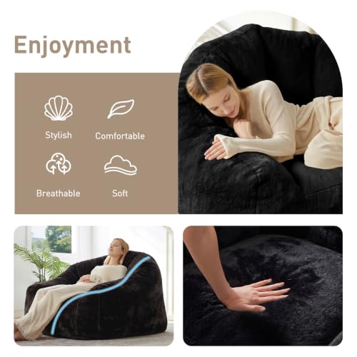 Image of HUGHEAVEN Max Giant Bean Bag Chair, Bean Bag Sofa for Adults & Teens | Oversized Soft Comfy Fluffy Floor Lounge Chair with Armrests, Large Bean Bag Couch for Gaming, Reading & Relaxing