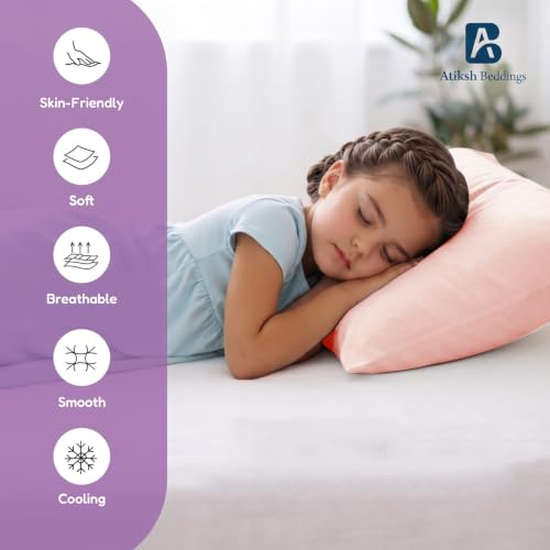 Image of Atiksh Beddings 16x22 Youth Pillowcase, Pack of 2 Toddler Travel Pillow Cases, 100% Egyptian Cotton, 600 Thread Count, Zipper Closure, Small Kids Pillowcase for Travel, Blush