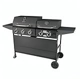 5-Burner Gas Grill & Griddle Combo – 694 Sq In Cooking Area, 50,000 BTU Propane Grill, Steel & Cast Iron Construction, Outdoor BBQ Cooking Station, Freestanding with Side Shelves & Wheels