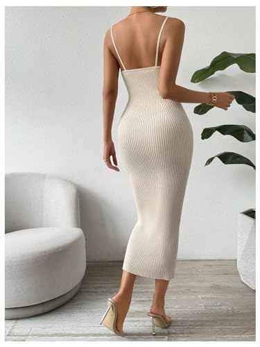 Image of GORGLITTER Women's Ribbed Knit Sweater Dress Backless V Neck Sleeveless Bodycon Midi Dresses