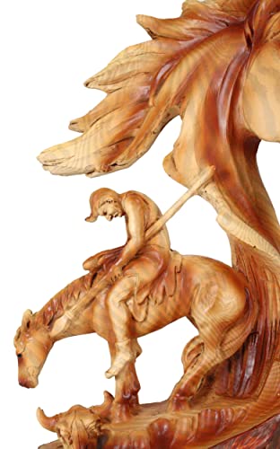Ebros Gift Rustic Western Faithful Steed Black Beauty End Of The Trail Figurine 9" Tall Horse Bust With Native Indian Warrior Resin Decor In Faux Wood Carving Finish Sculpture #TOP5