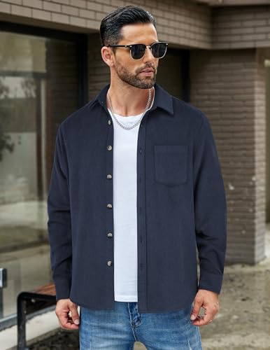 COOFANDY Mens Flannel Shirts Long Sleeve Lightweight Plaid Shirt Casual Button Down Shirts Jacket2