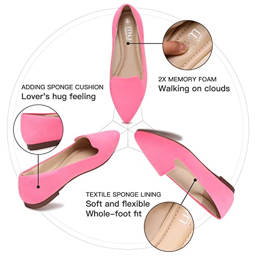 Image of MUSSHOE Black Flats for Women Pointed Toe-Comfortable Business Casual Work Shoes, Dressy Suede Slip On with Memory Foam for Office, Teacher & Standing All Day
