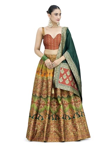 Image of PURVAJA Women's Kanjiwaram Semi-Stitched Lehenga choli