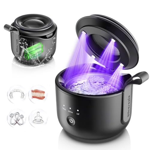 Image of Ultrasonic Retainer Cleaner Machine: 48kHz Rechargeable Cordless Denture Cleaner - Waterproof Ultrasonic Jewelry Cleaner - 200ML Dental Cleaning Pod for Mouth Guard, Aligner