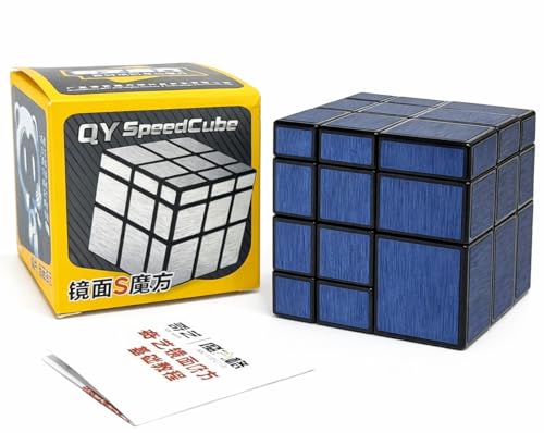 Image of Hawkister QiYi 3x3 Mirror S Speed Cube | Blue Brushed Metallic Stickers | Professional Shape-Shifting 3x3x3 Logic Puzzle, Lightweight 76g Design with Smooth Fast Turning for Beginners & Expert Solvers