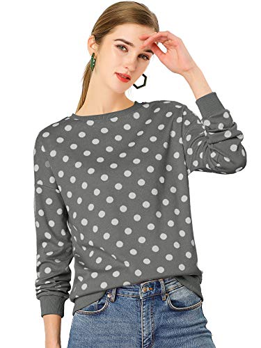 Allegra K Women's Winter Fall Casual Pullover Crewneck Long Sleeve Polka Dots Sweatshirt Sweater