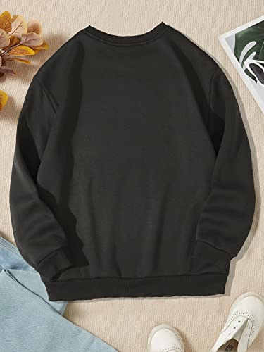 Shenhe Girl's Casual Letter Print Crew Neck Long Sleeve Pullover Sweatshirt Tops Black 10Y #TOP1