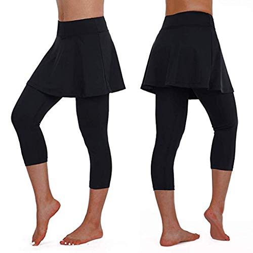 WINNNGOO Women's Casual Skirt Leggings Tennis Pants Sports Fitness Cropped Culottes Solid Color Hip Yoga Pants Sports Skirt Pants Cropped Pants Black