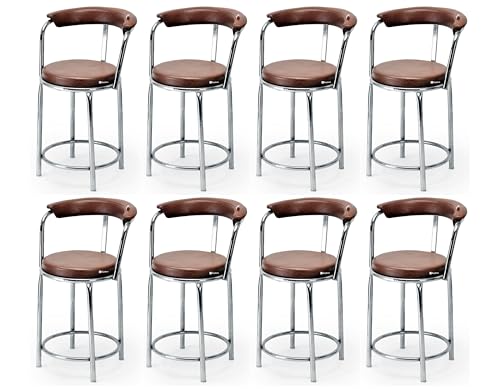 Image of Comfortable Chair Stool Office Visitor Study Chair Computer Labs Hostel School Library Chair Without arm Rest with Steel Frame & Cushion seat Back, Chair Stool (8, Brown, Chrom Steel Frame)