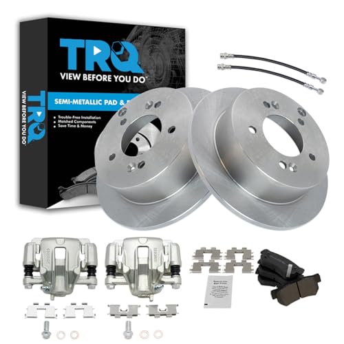 Image of TRQ Rear Brake Pad and Rotor Set Semi Metallic Rotors Calipers Compatible with 2006 Hyundai Sonata 2007, 2008, To 2 28 07 Production Date