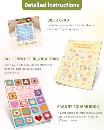 Image of Katech Crochet Kit for Beginners-Crochet Kit for Adults Kids w /Step-by-Step Video Tutorials, Learn to Crochet 50 Pattern Granny Square Kit Crochets Starter Kits w /Upgraded Yarn-Zero Based Friendly