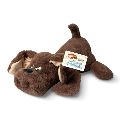 Basic Fun Pound Welpen Weighted Snuggles Plüsch – Dunkelbraun mit Langen Ohren – Weiches gewichtetes Plüsch-Komfortspielzeug mit klassischem Design – Für Alter 3+