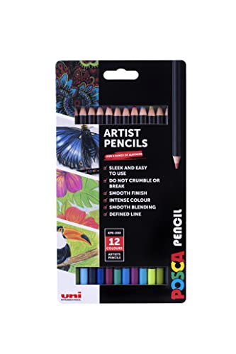 POSCA KPE-200 Oil and Wax Colouring Pencils. Premium Tough Nib for Arts and Crafts. Multi Surface Use On Wood, Fabric, Paper