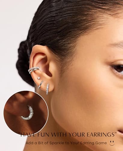 7 Pairs Gold Earrings Set for Women Trendy,Hypoallergenic Surgical Steel Flat Back Cartilage Earring Sets for Multiple Piercing,Lightweight Small Silver Gold Ear Cuff Huggie Hoop Stud Earrings Stacks4