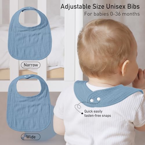 Image of Muslin Bibs for Baby Boy, Adjustable Fit for Drooling and Teething Toddler | 6Pk, 100% Soft Cotton Surface & Multi-Layer Absorbent Core, Shrink-resistant & Fade-Proof, Gentle on Sensitive Newborn skin