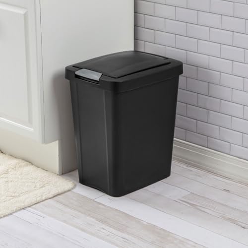 Image of Sterilite 7.5 Gallon TouchTop Wastebasket with Lid That Opens with Touch, Conceals Trash in the Kitchen, Bathroom, Mudroom or Office, Black, (Pack of 4)