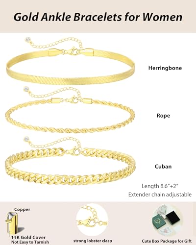 Image of ZHESHY Gold Silver Ankle Bracelets for Women 14K Gold Plated Anklets for Women Waterproof Cuban Link Heart Chain Anklets Set Non Tarnish Dainty Layered Anklet Bracelets for Women Summer Beach Jewelry