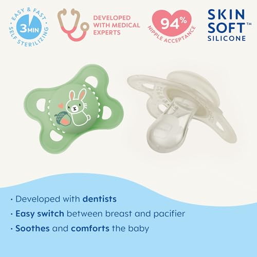 Image of MAM Original Baby Pacifiers 0-6 Months,Binky for Newborn Babies,BPA-Free Skin Soft Silicone Nipple,Glows in The Dark,Developed with Medical Experts,Sterilizer Case,Made in Europe,2 Count (Pack of 12)