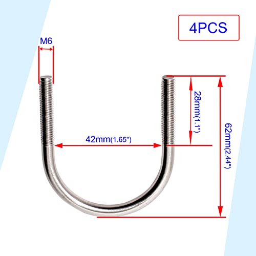Image of Round U-Bolts 42mm 1-1 /2 M6 Inner Width 304 Stainless Steel Self-Locking Nylon Insert Hex Nuts Flat Washers Lock Plate for Car /Motorhome /Sailing Trailer Replacement Part and Accessorie 4Pcs