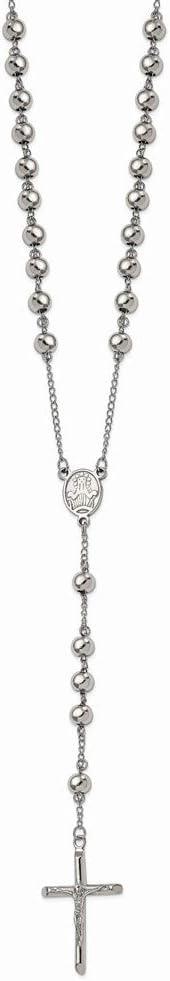 Solid Stainless Steel 8mm Bead Rosary Necklace