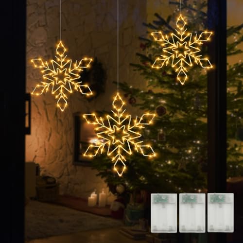 Weihnachtsbeleuchtung Fenster 3 Stück,LED Schneeflocken...
