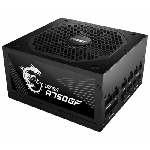 MSI MPG A750GF Bloc d'Alimentation, Prise EU, 750W, Certifié 80 Plus Gold, PSU ATX Entièrement Modulaire, Support GPU 3 x 6+2 Pin, Condensateurs Japonais 105°C, Câbles Noirs Plats - Garantie 10 ans
