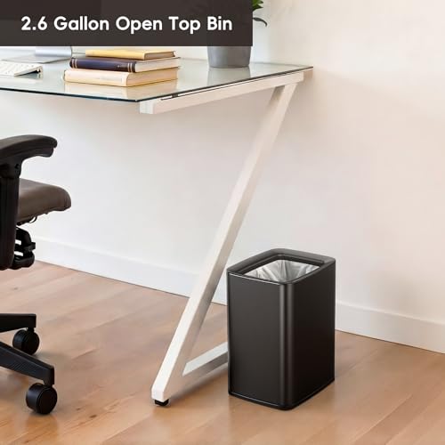 EKO Laguna 2.6 Gallon/10L Matte Black Stainless Steel Open Top Trash Can with Removable Inner Basket - Modern Bathroom & Office Waste Bin by EKO - Image 8