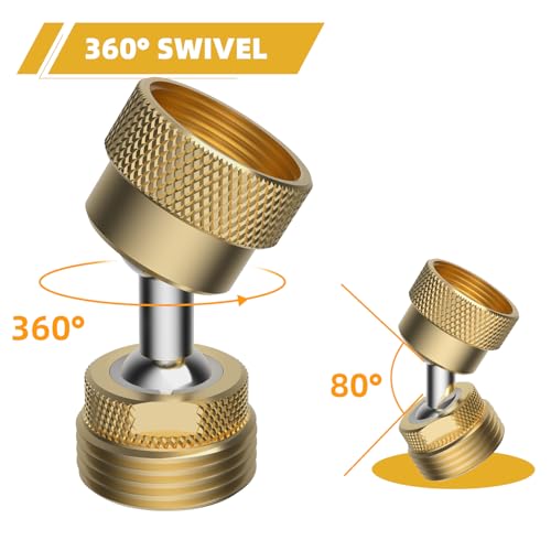 Image of 2 Pack All-Metal Garden Hose Adapter, Swivel 3 /4 inch GHT Hose Protector, Brass | Male Female Thread, Flexible Pipe Kink Protector, Dual Rotation, Female to Male, Outdoor Faucet Compatible