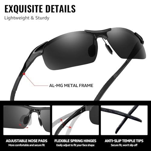 Image of TJUTR Mens Photochromic Sunglasses Day & Night Driving Z87 Sun Glasses Polarized UV400 Protection Safety Glasses