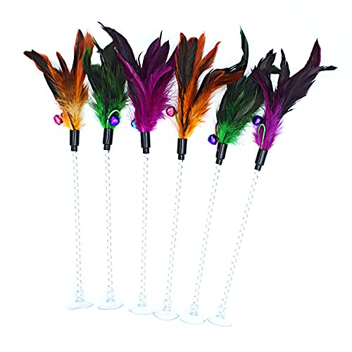 Cat Feather Wands, 6 Pcs Spring Cat Wands With Bell Sucker Interactive Cat Teaser Wands For Cat And Kitten #TOP5