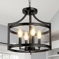 WBinDX 4-Light Farmhouse Chandelier, Modern Hanging Pendant Lighting, Convertible Semi Flush Mount Ceiling Light Fixture Rustic Vintage Black Chandeliers for Dining Room Kitchen Foyer Entryway