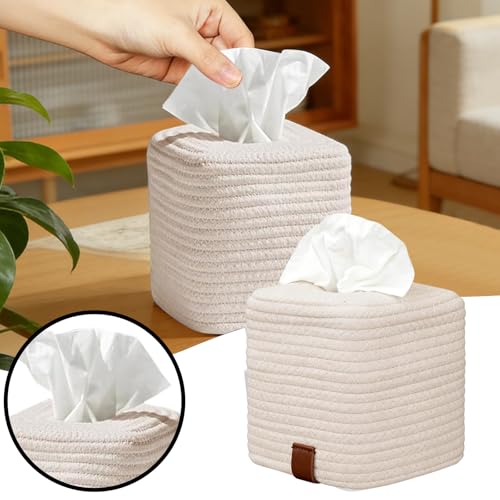 Cream Kosmetiktücherbox quadratisch - Taschentücher Box Spender, Tissue Box Cover, Stilvolle Taschentuchbox, Kosmetiktücher Boxen, Kosmetiktuchbox, Taschentuch Boxen für Heim und Office