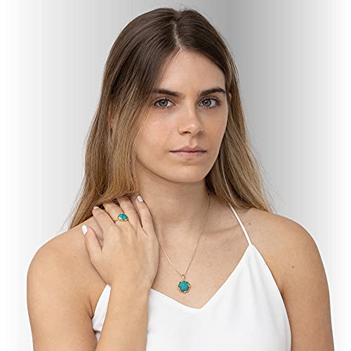 14K Yellow Gold Plated Over 925 Sterling Silver And Turquoise Large Pendant; Natural December Birthstone Round Pendant; Unique Jewelry For Women ; Handmade Vintage Style Turquoise Necklace For Women #TOP2