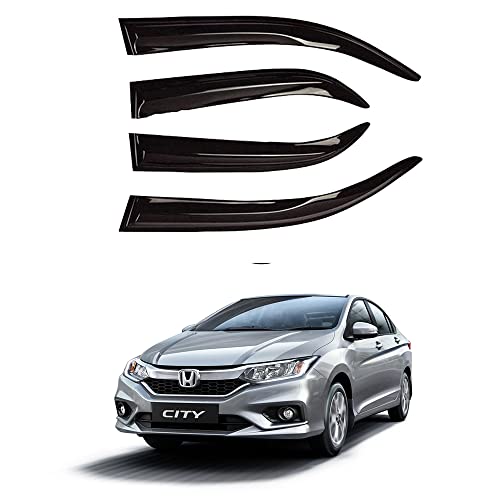 Oshotto Car Rain Wind Door Visor Side Window Deflector Compatible with Honda Honda City T-3/ ZX (Set of 4), Black