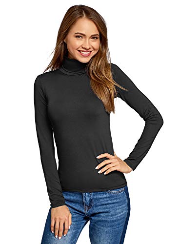 oodji Ultra Mujer Suéter de Cuello Alto Básico Ajustado, Negro, ES 36   XS