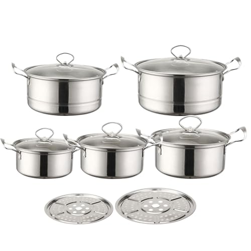 Cacerolas Para Salsa – Juego De Acero Inoxidable 410 De 2150 G, Utensilios De Cocina Profesionales Compatibles Con Inducción | Base De Aluminio De Acero Inoxidable Robusta, Calentamiento Uniforme,
