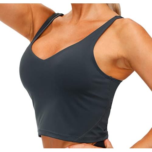 THE GYM PEOPLE Womens' Sports Bra Longline Wirefree Padded with Medium Support Charcoal Grey Large