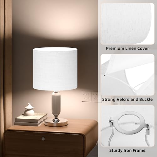Lamp Shades Set of 2, Drum Modern Medium Lampshades 11.8\" Top x 11.8\" Bottom x 10.2\" High(Spider), for Table & Bedside Lamp, Natural Linen - Lampshades Replacement (White, 2 Pack) - Thumbnail 3