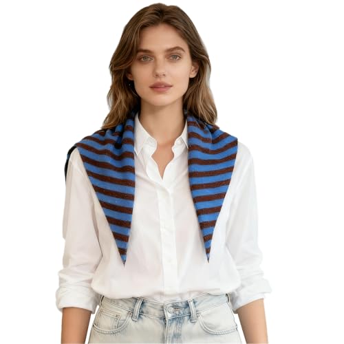 FUIPVGI Bufanda de punto triangular, bufanda triangular de punto a rayas para mujeres, pañuelo para la cabeza de mujer estética Y2K, chal pañuelo para la cabeza acogedor calentador de cuello, chal