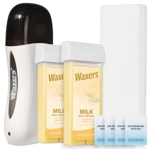 Roller Wax Kit Roll on Wax Kit for Hair Removal Women Men Professional at Home Soft waxing Depilatory for Legs Armpit Milk