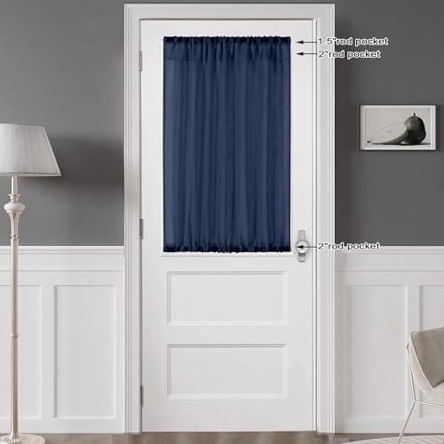 Image of Chyhomenyc Sheer Window Curtains Tier 2 Pieces Set, 36 inch Length, Short Dining Curtains Window Treatment for Small Windows /Bathroom /Cafe /Living Room, Rod Pocket, Navy Blue