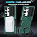 Yarxiawin Phone Case for Samsung Galaxy S24 Ultra Case Magnetic with Stand Black Fits Wireless Charger, Samsung S24 Ultra Case with Camera Lens Protector Cover Shockproof (Dark Green)