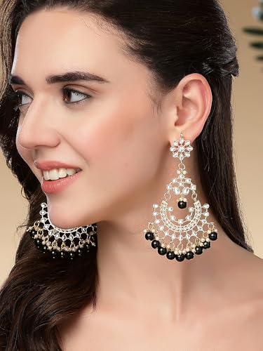 Image of Karatcart Gold Plated Pink Meena Lotus Design Kundan Dangler Earrings for Women (color may slightly vary due to photographic effect)